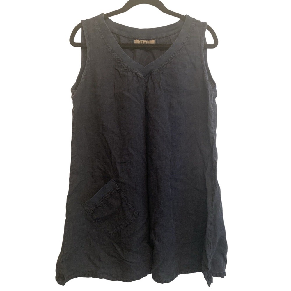 FLAX‎ Live In Tunic V Neck Pocket Navy Size Small EUC